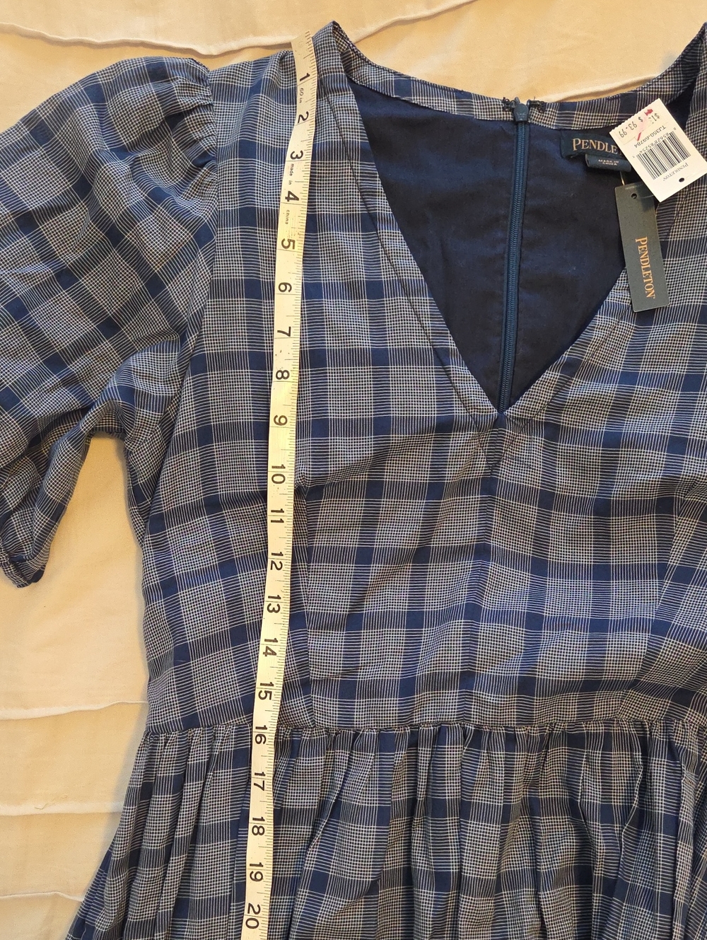 Pendleton Blue Plaid V-Neck Tiered Maxi Dress - Picture 11 of 14